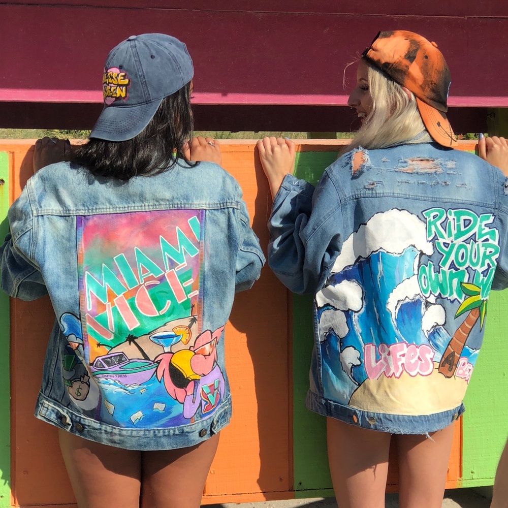 Custom hand painted denim jacket Miami Vice piece